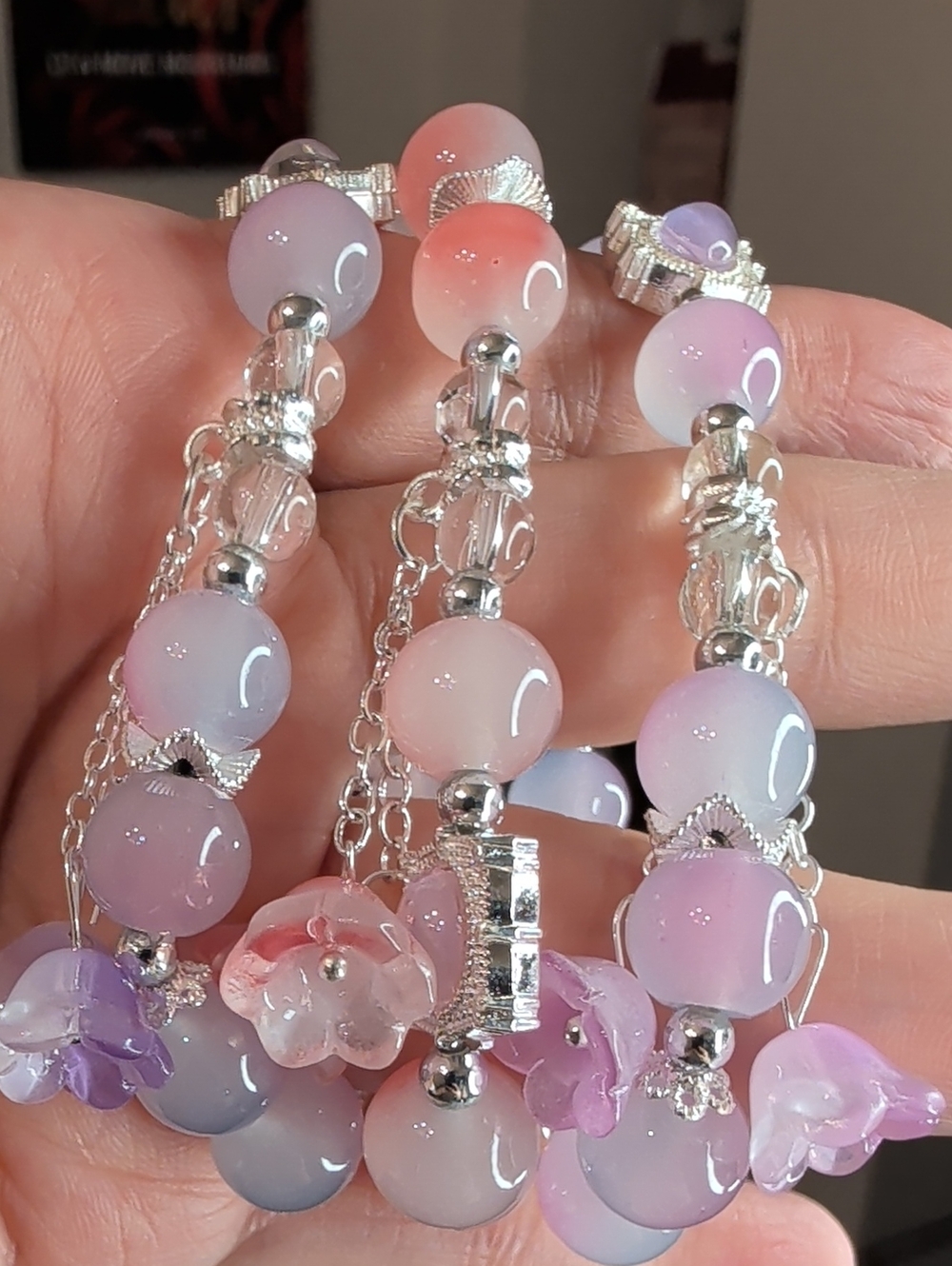 3 Glass Delicate Pink Gradient Beaded Bracelet - Elegant Women’s Jewelry